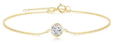 FANCIME Solide 14 Karat 585 Gelb Gold Armband mit 5mm-Durchmesser Moissanite im Runden Brillantschliff (Farben D-E, Reinheit VVS) Anhänger Schmuck für Damen Mädchen, Verstellbar Armkette: 17 + 3 cm