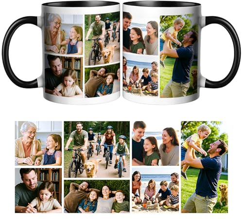 CWYW Taza Café Personalizada con 7 Foto,Collage Fotos Personalizado, Capacidad de 325ml,Regalo Personalizado Para Familia, Amigos, Cumpleaños