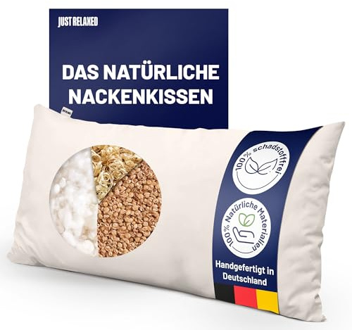just relaxed Schafschurwoll-Hirsekissen mit Zirbe 40 x 80 cm | Mit Baumwoll-Bezug – formstabiles, atmungsaktives und feuchtigkeitsregulierendes Kopfkissen mit Stützfunktion.