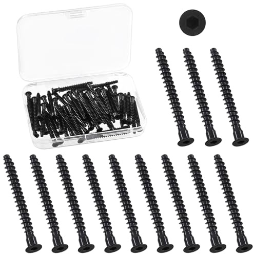 Swpeet 50Pcs M5 x 50mm Black Zinc Plated Carbon Steel Confirmat Screws Assortment Kit, Hex Socket Drive Countersunk Self-Tapping Furniture Connecting Screw for Assembly and Mounting