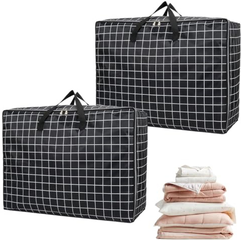 2 Pezzi Contenitore Piumone in Tessuto Oxford, Impermeabile 105L Contenitori Vestiti Cambio Stagione, Pieghevole Cambio Stagione Contenitori con Maniglie per Cuscino E Vestiti, Sacchi Piumoni