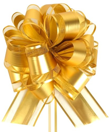 TayBong 20 Stück Große Geschenkschleife 15cm/6in Ziehschleife Gold, für Geschenkverpackung Hochzeit Geburtstag Weihnachten Schultütenschleife, Geschenkschleifen Goldene Schleife mit Geschenkband Gold