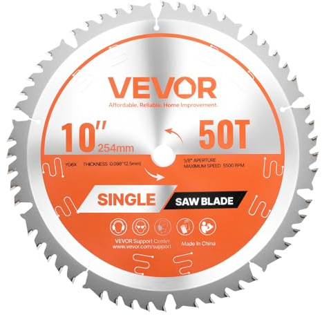 VEVOR Circular Saw Blade, 254 mm Diameter, 50 Sharp Alloy Teeth, 15.875 mm Arbor, Fine Finish, Wood Cutting Blade for Circular Saw, with Noise-Reducing Heat Vents, for Cutting Plywood, OSB, Hardwood