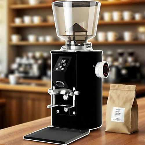 Moulin à Café électrique 350W, Moulin Cafe Expresso, Broyeur Cafe Grain, Machine à Café Grains, Meule Plate De 64mm, avec 9 Réglages Précis, Trémie De 450g Et Double Dosage Black