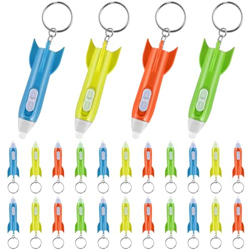 GOLDGE 26 Stück Mitgebsel Kindergeburtstag Mini Taschenlampe Schlüsselanhänger, Rakete LED Taschenlampe Kinder Gastgeschenk Kindergeburtstag für Give Aways Tombola Preise
