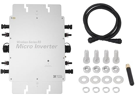 MAPHRWZ Microinversor Solar, para de generación de energía doméstico, autoenfriamiento, Resistente al Agua IP65, conexión a Red, WVC 1200W, Voltaje Amplio de 100V-240V
