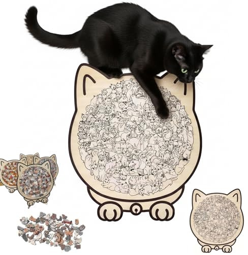 Puzzle en bois en forme de chat de 135 pièces de couleur Maillard, puzzle en forme de chat, encadré par d'adorables chats, puzzles en bois pour les amateurs de C-at, adultes, enfants