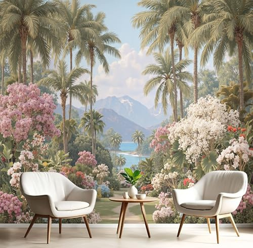 DACRWEKZ Carta da parati fotografica con piante tropicali foglie di banano,300 x 210 cm, poster grande per soggiorno, camera da letto, sfondo TV