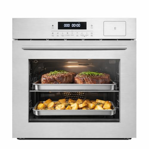 24 Inch Built-In Steam & Convection Oven with 8 Cooking Functions, 2.5 Cu.Ft Capacity, Food-grade Enamel Cavity, Touch Control,108 Smart Recipes, Stepless Temp Adjustment (Stainless Steel/Silver)