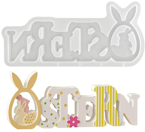Moldes de silicona para fundir con letras de Pascua, molde de silicona para Pascua, molde de silicona con conejo de Pascua y huevo de Pascua, molde de Pascua para yeso, hormigón, resina epoxi, polvo