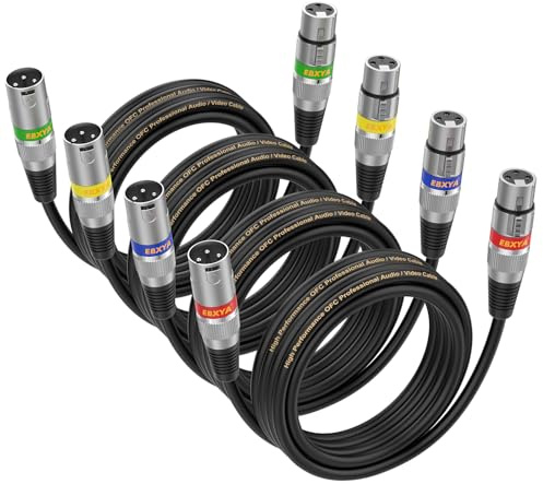 EBXYA XLR Mikrofonkabel 3m 4er-Pack farbig Rot/Blau/Gelb/Grün für Studio | Symmetrisch, abgeschirmt, männlich zu weiblich, robust, rauscharm, vergoldete Kontakte, flexibel