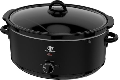 SUPERLEX Schongarer 6,5L Slow Cooker Elektrisch Keramiktopf mit Glasdeckel 3 Temperaturstufen Warmhaltefunktion Energiesparender Schmortopf für Eintöpfe Fleisch und Gemüse Spülmaschinenfest