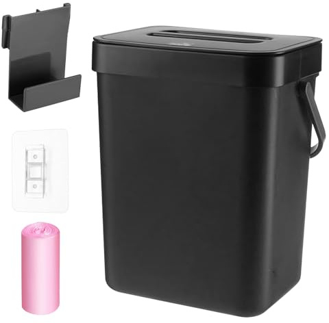 Hängender Mülleimer - 3L Kleiner Küchenmüllbehälter, Kleiner Biomülleimer Abfalleimer mit Deckel für Zuhause, Wandmontierter Mülleimer 16.1x13x20.5cm für Küchen Schränke und 15 Müllsäcke, Schwarz