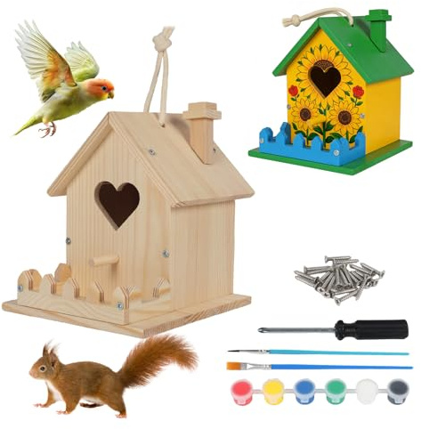 Hölzerne Vogelhäuser für den Garten DIY Vogelhaus-Kits Vogelkiste Kunsthandwerk Hängendes Vogelhaus für Garten-Hof-Dekor-Geschenke (Style A)