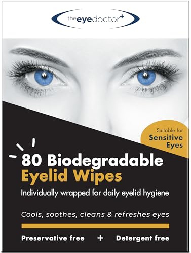 Eye Doctor Augenlidtücher für trockene und empfindliche Augen, 80 Stück | Sterile Augenreinigungstücher ohne Konservierungsstoffe und Reinigungsmittel, biologisch abbaubar, 80 Stück, einzeln verpackt