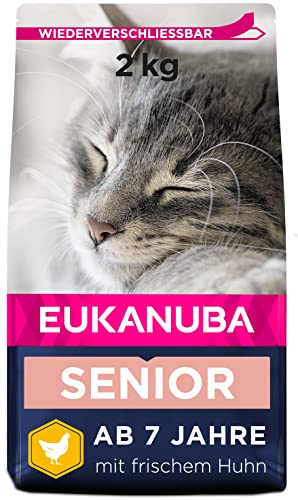 Eukanuba Alimento seco para gatos de edad avanzada, rica en pollo fresco, 2 kg