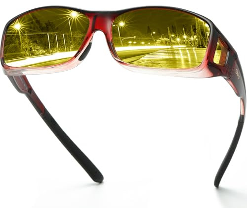 DUCO Night Driving Glasses Fit Over UV400 Anti Glare | yellow polarized lens, fit over glasses, anti glare, dusk rainy day, UV400