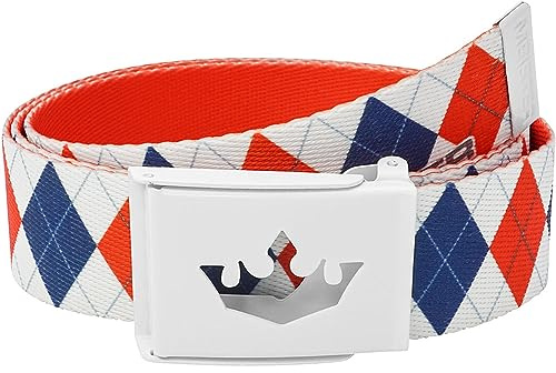 Meister Player Golf Webbing Bälte - Justerbart & Vändbart, Royal Argyle, Up to Size 42 Waist