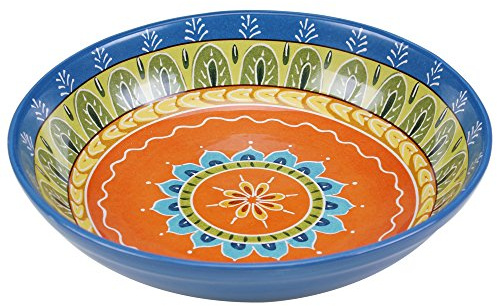Valencia 13.25 x 3 Ceramic Serving/Pasta Bowl – Large Multicolor Boho Glazed Bowl, Microwave & Dishwasher Safe, Vibrant Tableware for Salads, Pasta, or Shared Dishes