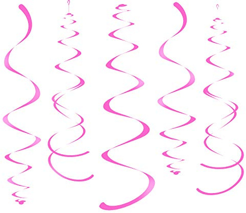 Hot Pink Party Hanging Swirl Decorations Plastic Streamer for Ceiling, Pack of 28