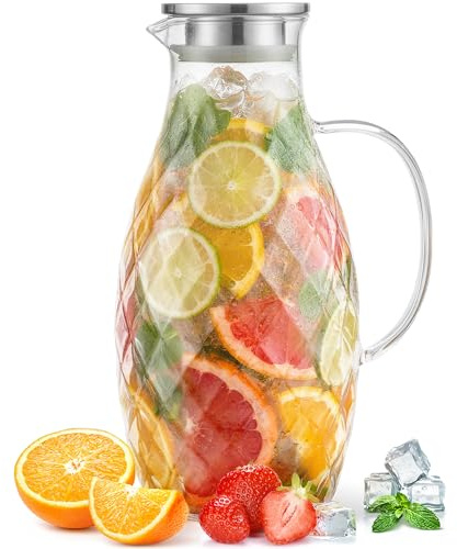 Glaskrug mit Deckel und Ausguss – 3 Liter, Borosilikatglas mit Henkel – Karaffe für Heiß- und Kaltgetränke – Wasserkrug – Eisteekrug – von PJC-Kitchen