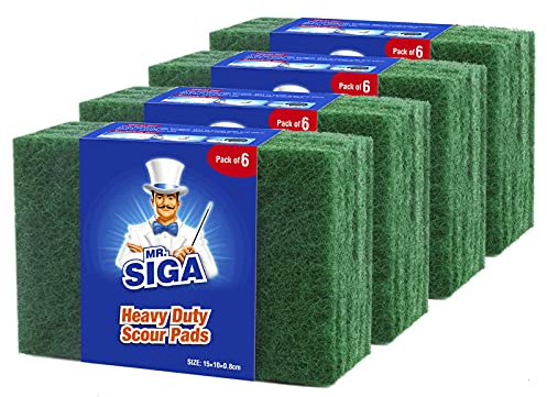 MR.SIGA Heavy Duty Scouring Pads, Household Scrubber for Kitchen, Sink, Dish, 24-Pack, 3.9 x 5.9 inch (10 x 15 cm), Green