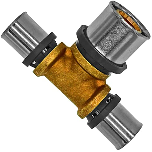T Stück Mittelabgang erweitert für 20 x 26 x 20 mm Mehrschicht Aluminium Verbundrohr Außendurchmesser Press Fitting aus Messing TH U Profil Kontur 90° Grad Abzweig Reduzierung