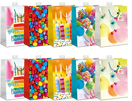 Geschenktaschen 10 Stück edle Geschenktüten Papier Tragetasche DIN A5 Geschenkbeutel mit farbiger Kordel und Namenskarte Skorpion Papeterie Größe: Medium 18x23x10cm