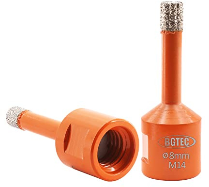 BGTEC Dry Diamond Core Drill Bits 2pcs Diameter 8mm for Porcelain Tile Ceramic Marble Brick M14 Thread