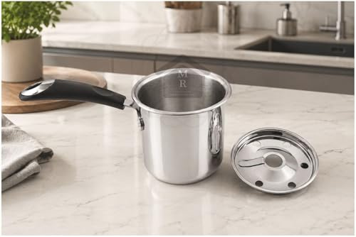 Bollilatte con Coperchio cm. 12 Acciaio Inox 18/10 Maniglie Soft - Touch Linea BIO