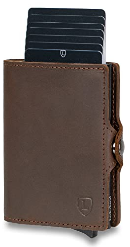 Swipe Classic – Premium Geldbörse aus echtem Leder handgemacht für Herren und Damen Portemonnaie Aluminium Kartenhalter mit Münzfach und Platz für 11 Karten mit RFID NFC Schutz | (Dunkelbraun)