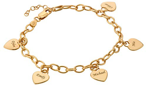 MYKA Personalisierte Gravierbares Armband mit Herz Charms aus Sterling Silber 925 - Vergoldet - Schmuck Geschenk für Damen - Mutter - Freundin