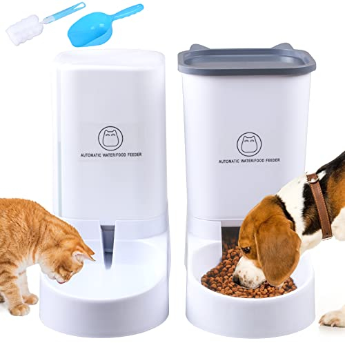OBOVO futterautomat Katze, 3,8 l Katzen Hund futterautomaten , wasserspender für Katzen und Hunde, 2 Stück Katzen futterautomaten für kleine/große Welpenkätzchen