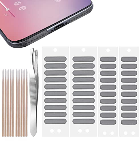 cobee Telefonlautsprecher Staubdichte Netzaufkleber, 51 STÜCKE Telefontrompeten Anti Staub Klebeaufkleber Staubdichtes Cover Kit Mesh Lautsprecher Aufkleber mit Reinigungsstäbchen und Pinzette Schwarz