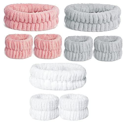 9 Piezas Diademas Faciales de Spa para Maquillaje y Lavar Cara Banda, Diadema de Suave Envoltura para Cabeza Elástica de Cuidado Piel Banda de Muñequera para Sudor