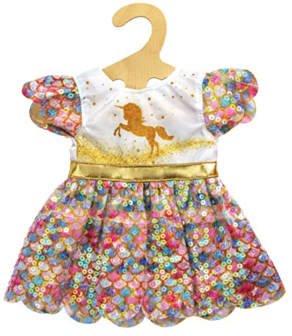 Heless 2231 - Puppenkleidung im Design Einhorn Goldy, Glitzerkleid mit schimmernden Pailletten für Puppen und Kuscheltiere der Größe 35 - 45 cm