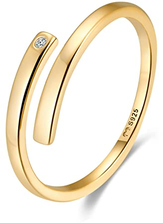Anillos de mujer en plata de ley de aro abierto y las puntas en direcciones opuestas con una circonita brillante decorativa. Anillo plata mujer con acabado plateado o dorado. Joyería (Baño en Oro)