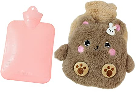 YYAOGAGNG Botella de agua caliente de 400 ml con cubierta esponjosa, bolsa de agua 2 en 1 para compresas frías y calientes para dormir y calentar los pies, calentador de cama y sensación cómoda