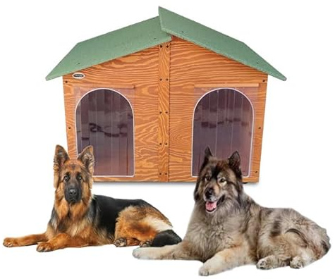 Acquista in Fabbrica Cuccia in Legno per Cani “Gigante” da Esterno Rinforzata 2 Tendine Omaggio Made in Italy MOD. Extra Large - XXXL Doppio Ingresso