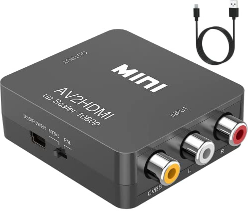 ABLEWE RCA to HDMI,AV to HDMI Converter, 1080P Mini RCA Composite CVBS Video Audio Converter Adapter Supporting PAL/NTSC for TV/PC/ PS3/ STB/Xbox VHS/VCR/Blue-Ray DVD Players, Grey