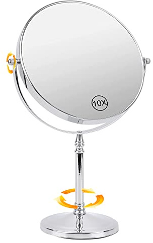 Ohotecy Kosmetikspiegel 8 Zoll Makeup Spiegel 10X & 1X VergrößerungTischspiegel, Doppelseitiger Vergrößerungsspiegel für Bad Schminkspiegel 360° Schwenkbar Make Up Mirror Stand Spiegel