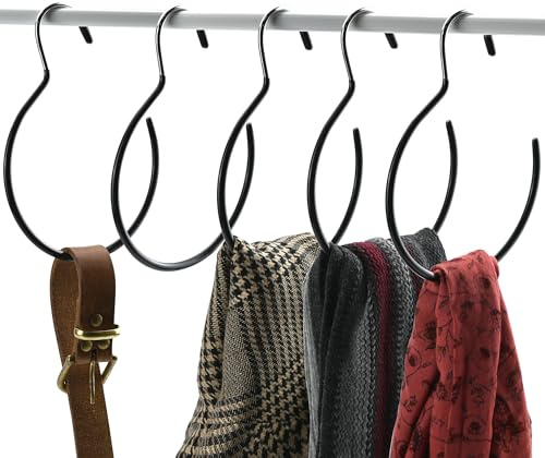 5 Pcs Scarf Ring Hangers Non-Slip Belt Holder With Hook - Organizers for Ties, Scarves, Belts, Tank Tops - Wardrobe Storage Rack Closet Accessory Hangers, Black