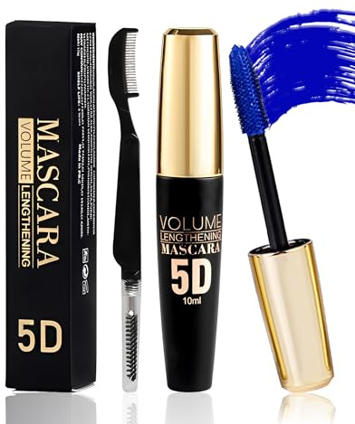 Blau 5D Telescopic Mascara, Volumen Wimperntusche Bunt Wasserfest Wischfest | Blue Silk Fiber Mascara for Eyelashes, Volumen und Länge, Langanhaltende Curling Wimperntusche Augen-Makeup für Cosplay Party