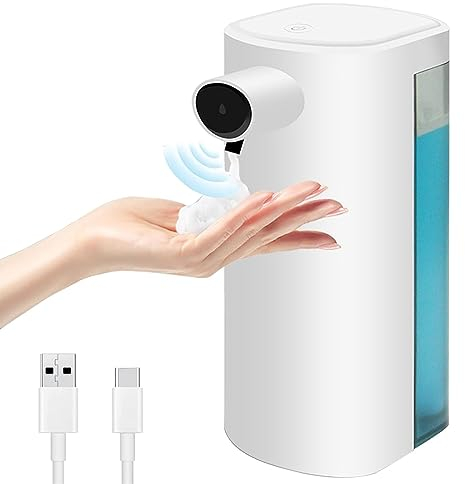 Dispensador Jabon Baño Automatico con Sensor Infrarrojo 350ml 2 Niveles Ajustables IPX4 Resistente al Agua Sin Tocar Carga USB Dispensador de Jabón Eléctrico para Baño Cocina Oficina Hotel