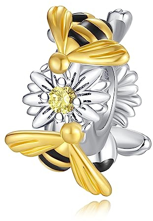 Annmors Abalorio Charm 925 Perles En Argent Sterling pour Breloque Compatible Européen Bracelets Collier Gold Bee Spacer Perles Oxyde Zirconium Noël Saint Valentin Cadeau Fête des Mères Femmes Filles