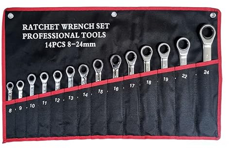 Llaves Fijas con Carraca Juego de Llaves combinadas de trinquete Juego de Llaves de Acero al Cromo vanadio Herramientas for Reparar Un Juego de Llaves Llave Carraca (Color : 14 pcs G)