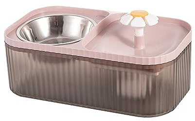Cat Water Fountain and Food Bowl Ultra Quiet Water Fountain for Cats Food and Water Dispenser Set Automatic Pet Fountain Dog Water Dispenser and Stainless Steel Bowl(Pink)