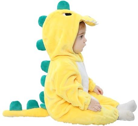 LOLANTA Babydinosaurier, drakkostym med huva, barn, flanelloverall, karnevalkostym för småbarn, GUL, 18-24 månader