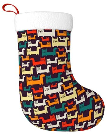HAHAFU Weihnachtsstrumpf mit Katze, personalisierbar, großer Druck, flauschige hängende Socken für Weihnachtsdekorationen