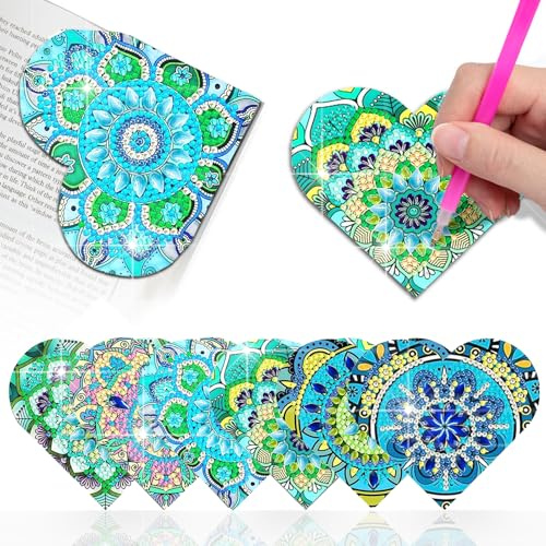 CharySim 6 Stück Diamond Painting Lesezeichen DIY Erwachsene Set Kinder Geschenke Mädchen 6-14 Jahre Teenager Bastelset Erwachsene Basteln Mädchen 7 8 9 10 11 12 Jahre Geburtstagsgeschenke Herzform